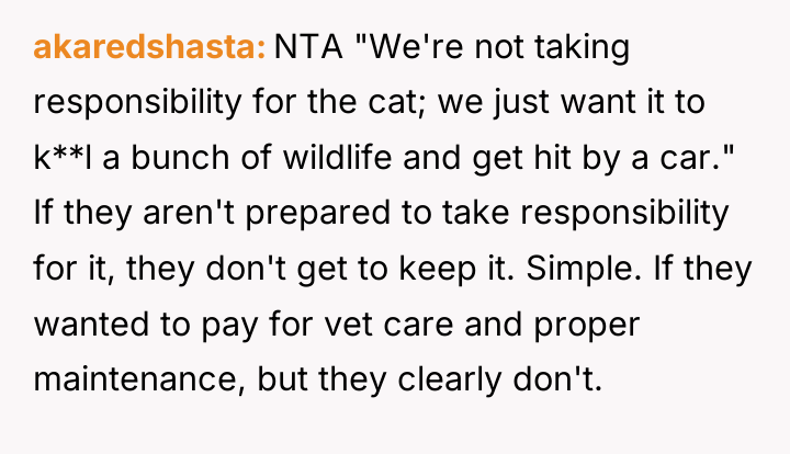 akaredshasta NTA "We're not taking responsibility for the cat; we...
