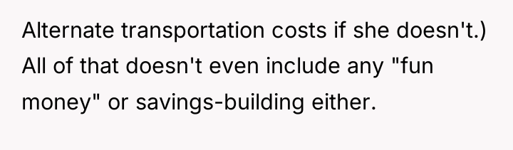 Alternate transportation costs if she doesn't.) All of that doesn't...