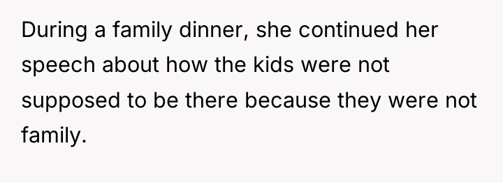 During a family dinner, she continued her speech about how...