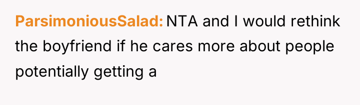 ParsimoniousSalad NTA and I would rethink the boyfriend if he...