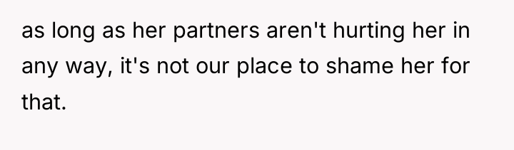 as long as her partners aren't hurting her in any...