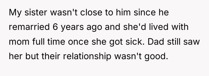 My sister wasn't close to him since he remarried 6...