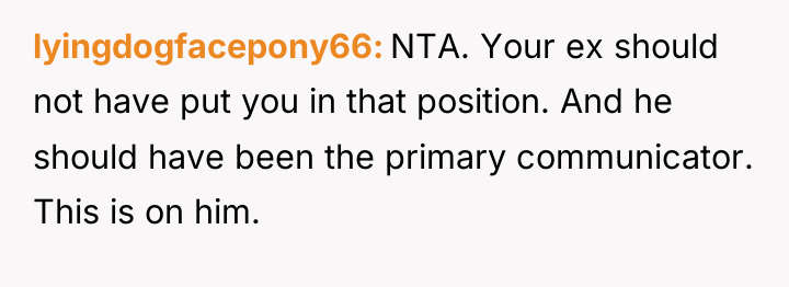 lyingdogfacepony66 NTA. Your ex should not have put you in...