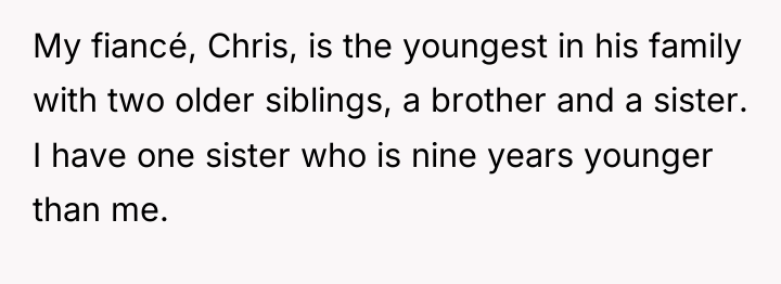 My fiancé, Chris, is the youngest in his family with...