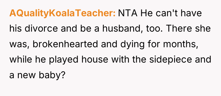 AQualityKoalaTeacher NTA He can't have his divorce and be a...
