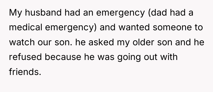 My husband had an emergency (dad had a medical emergency)...