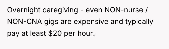 Overnight caregiving - even NON-nurse / NON-CNA gigs are expensive...