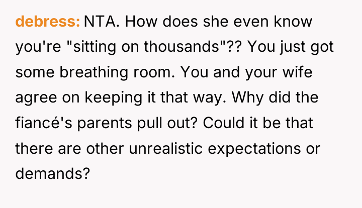 debress NTA. How does she even know you're "sitting on...