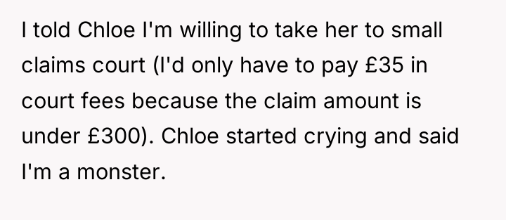 I told Chloe I'm willing to take her to small...