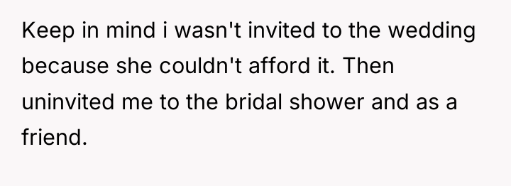 Keep in mind i wasn't invited to the wedding because...