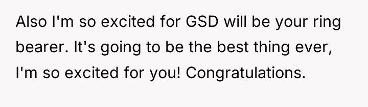 Also I'm so excited for GSD will be your ring...