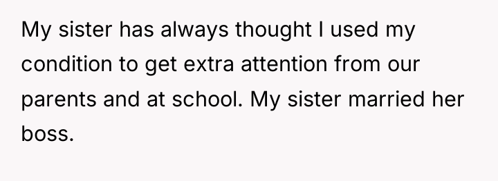 My sister has always thought I used my condition to...