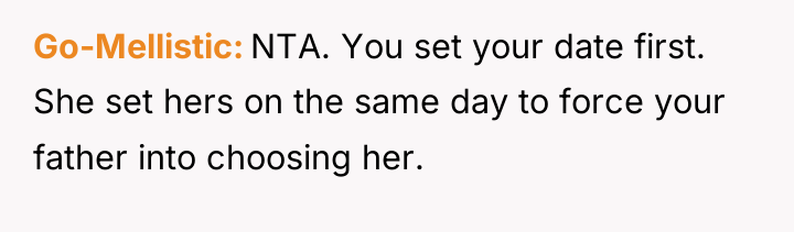 Go-Mellistic NTA. You set your date first. She set hers...
