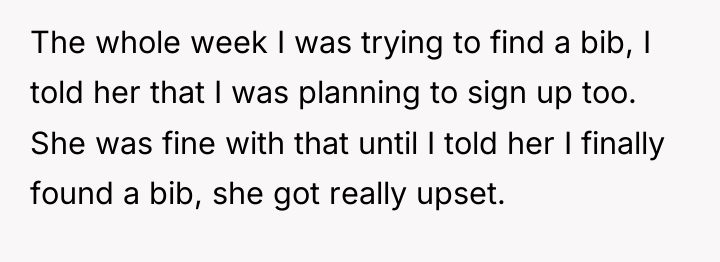 The whole week I was trying to find a bib,...