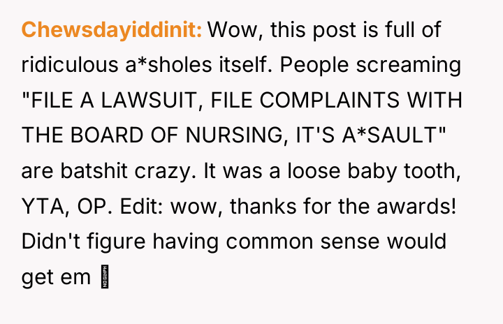 Chewsdayiddinit Wow, this post is full of ridiculous a*sholes itself....