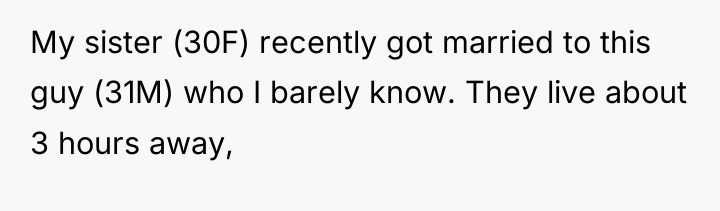 My sister (30F) recently got married to this guy (31M)...