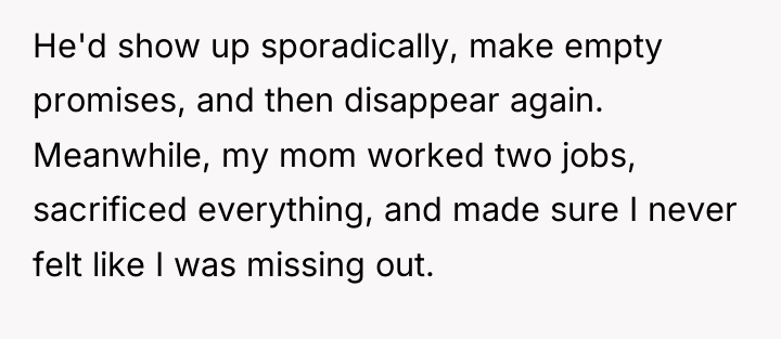 He'd show up sporadically, make empty promises, and then disappear...