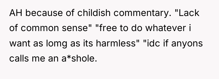AH because of childish commentary. "Lack of common sense" "free...