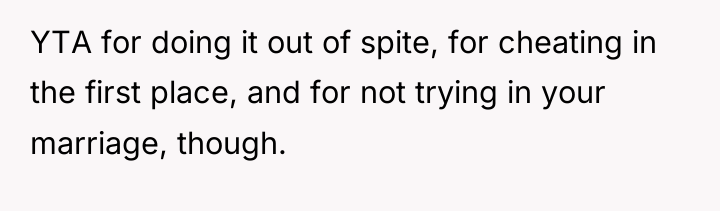YTA for doing it out of spite, for cheating in...