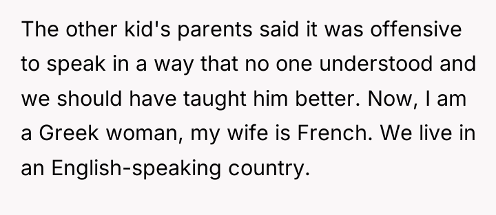 The other kid's parents said it was offensive to speak...