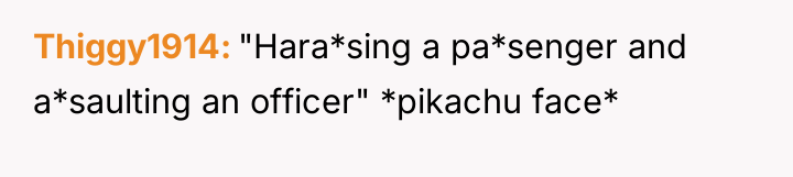 Thiggy1914 "Hara*sing a pa*senger and a*saulting an officer" *pikachu face*