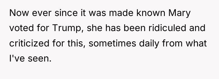 Now ever since it was made known Mary voted for...