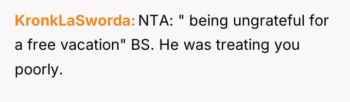 KronkLaSworda NTA: " being ungrateful for a free vacation" BS....