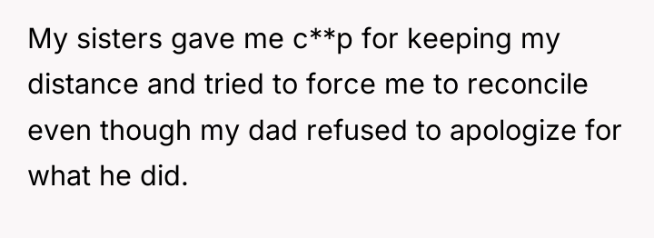My sisters gave me c**p for keeping my distance and...