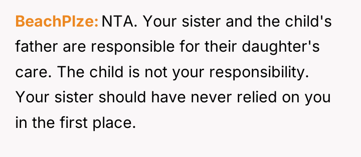 BeachPlze NTA. Your sister and the child's father are responsible...