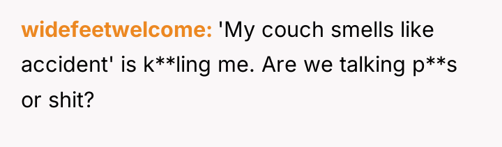 widefeetwelcome 'My couch smells like accident' is k**ling me. Are...