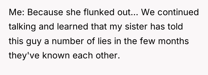 Me: Because she flunked out... We continued talking and learned...