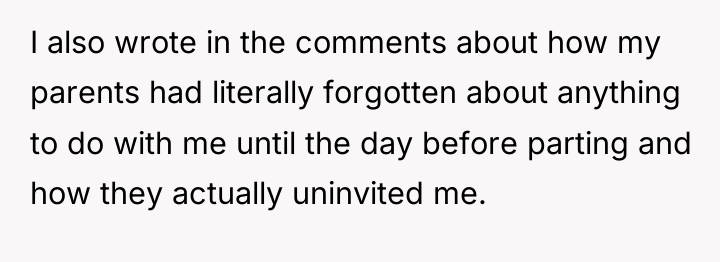 I also wrote in the comments about how my parents...