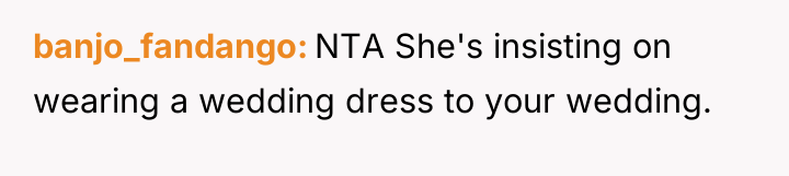 banjo_fandango NTA She's insisting on wearing a wedding dress to...