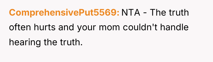 ComprehensivePut5569 NTA - The truth often hurts and your mom...