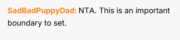 SadBadPuppyDad NTA. This is an important boundary to set.