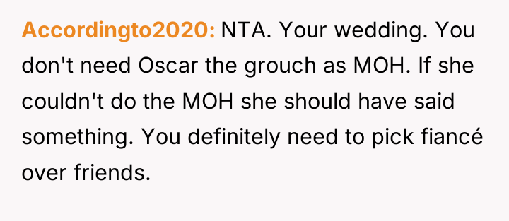 Accordingto2020 NTA. Your wedding. You don't need Oscar the grouch...