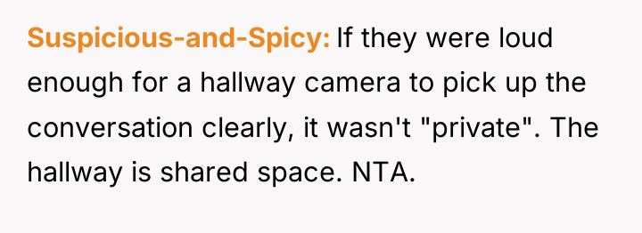 Suspicious-and-Spicy If they were loud enough for a hallway camera...