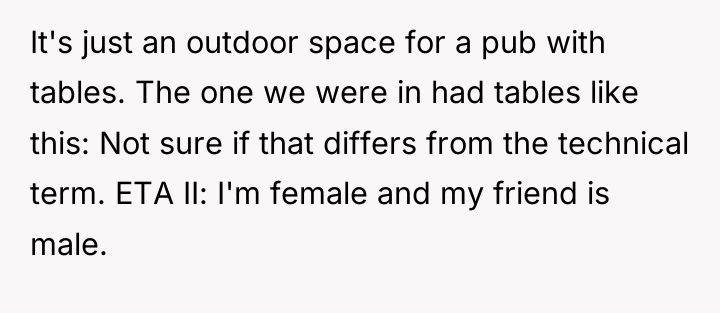 It's just an outdoor space for a pub with tables....