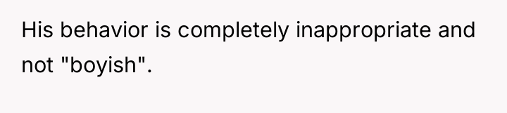 His behavior is completely inappropriate and not "boyish".