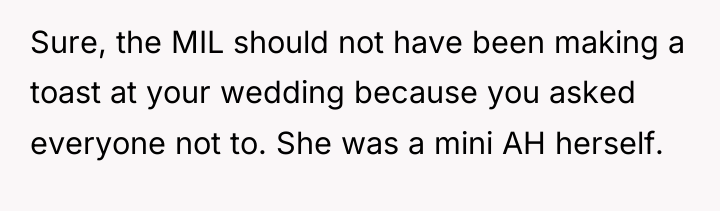 Sure, the MIL should not have been making a toast...