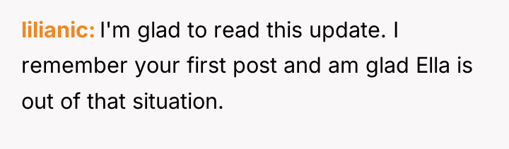 lilianic I'm glad to read this update. I remember your...