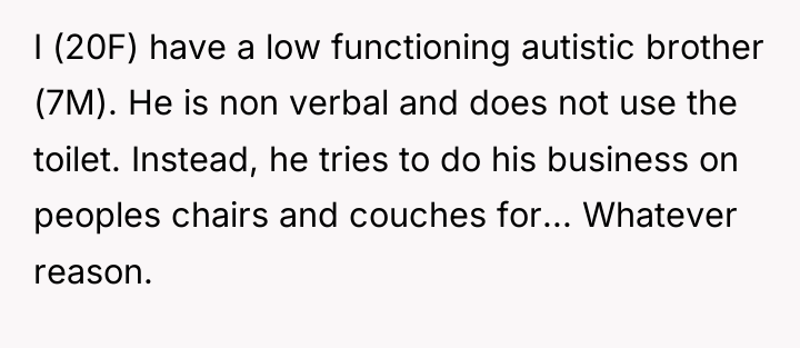 I (20F) have a low functioning autistic brother (7M). He...