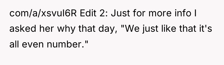 com/a/xsvuI6R Edit 2: Just for more info I asked her...