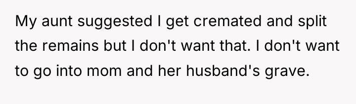 My aunt suggested I get cremated and split the remains...