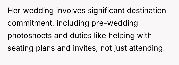 Her wedding involves significant destination commitment, including pre-wedding photoshoots and...