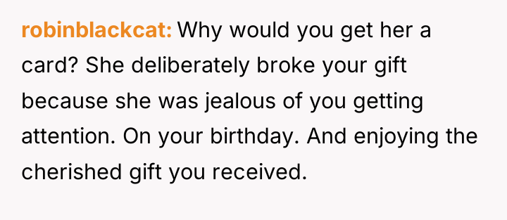robinblackcat Why would you get her a card? She deliberately...