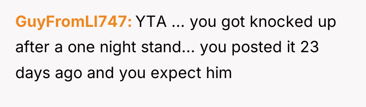 GuyFromLI747 YTA ... you got knocked up after a one...