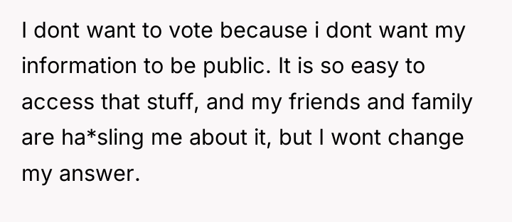 I dont want to vote because i dont want my...