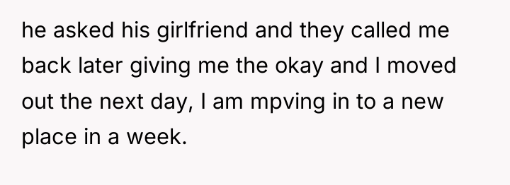 he asked his girlfriend and they called me back later...