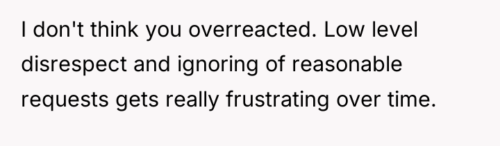 I don't think you overreacted. Low level disrespect and ignoring...